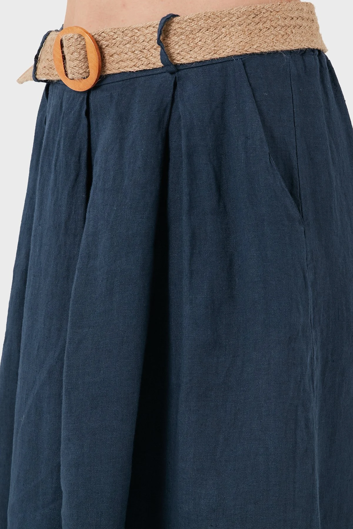 Via Dante Relaxed Fit Yüksek Bel Bol Paça Keten Kadın Pantolon 7544 LACİVERT - 7