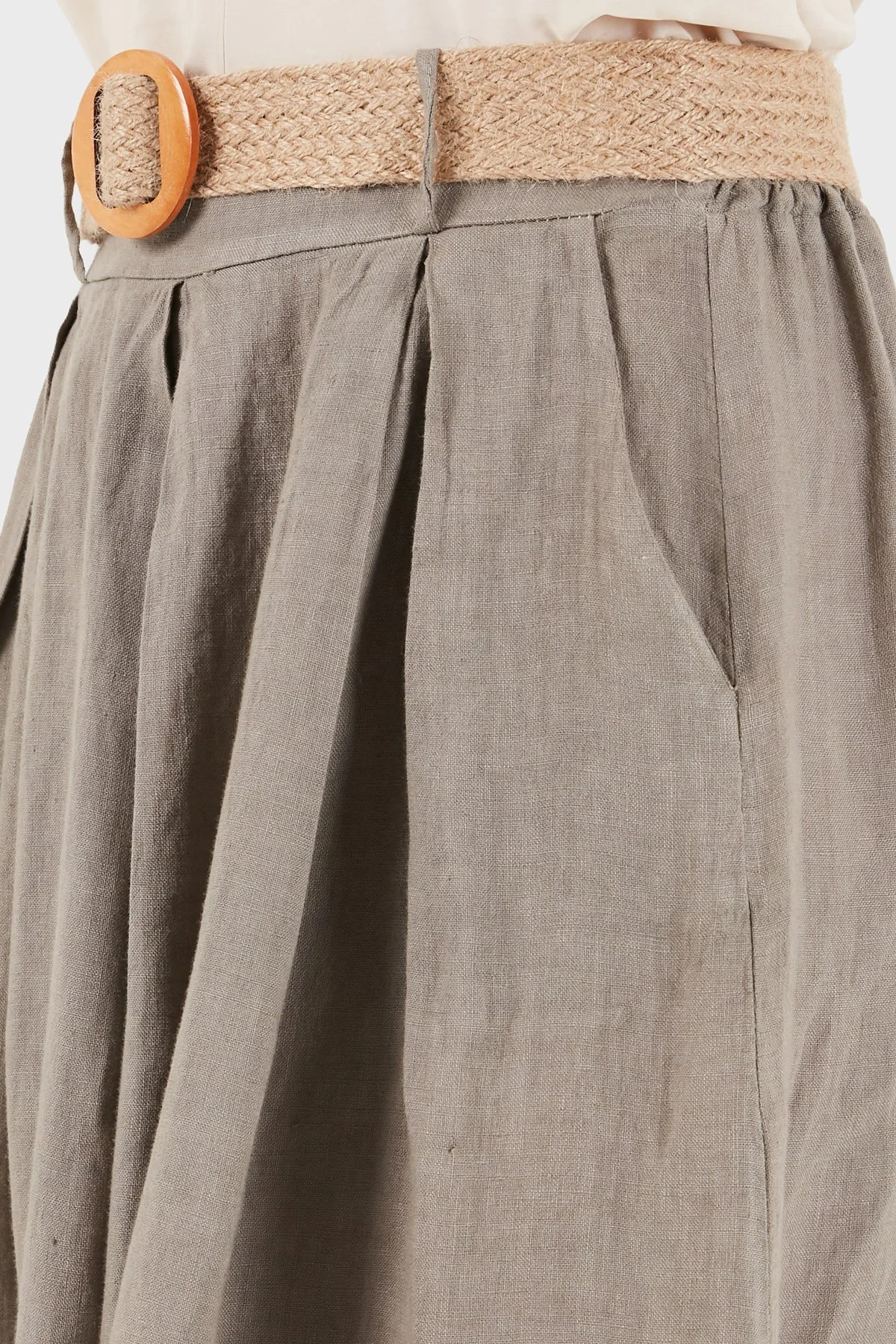 Via Dante Relaxed Fit Yüksek Bel Bol Paça Keten Kadın Pantolon 7544 TOPRAK - 7