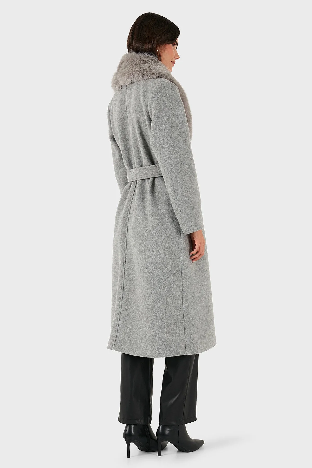 Via Dante Relaxed Fit Yumuşak Tüylü Şal Yaka Bayan Kaban 6909660 GRİ - 3