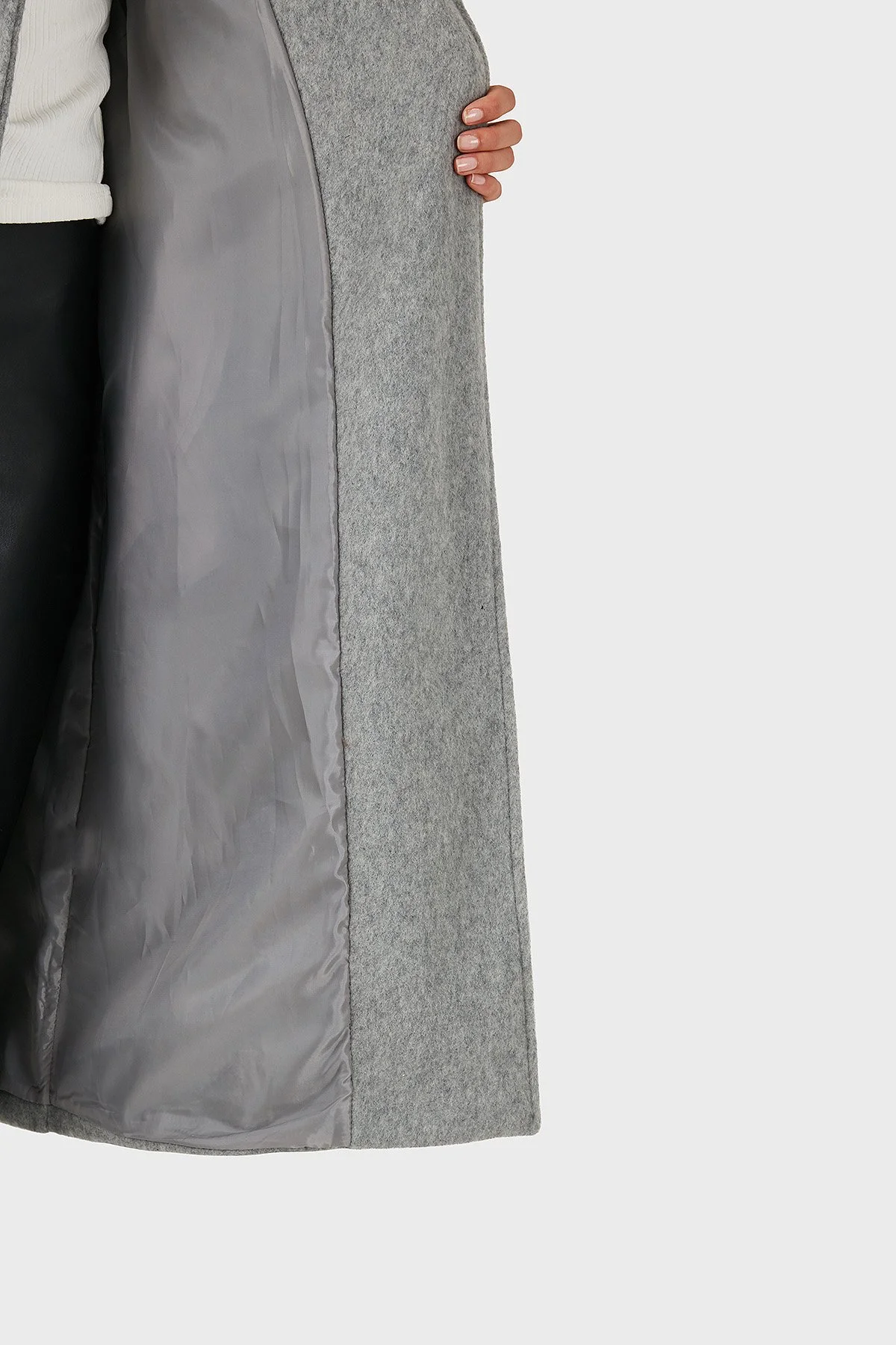 Via Dante Relaxed Fit Yumuşak Tüylü Şal Yaka Bayan Kaban 6909660 GRİ - 7