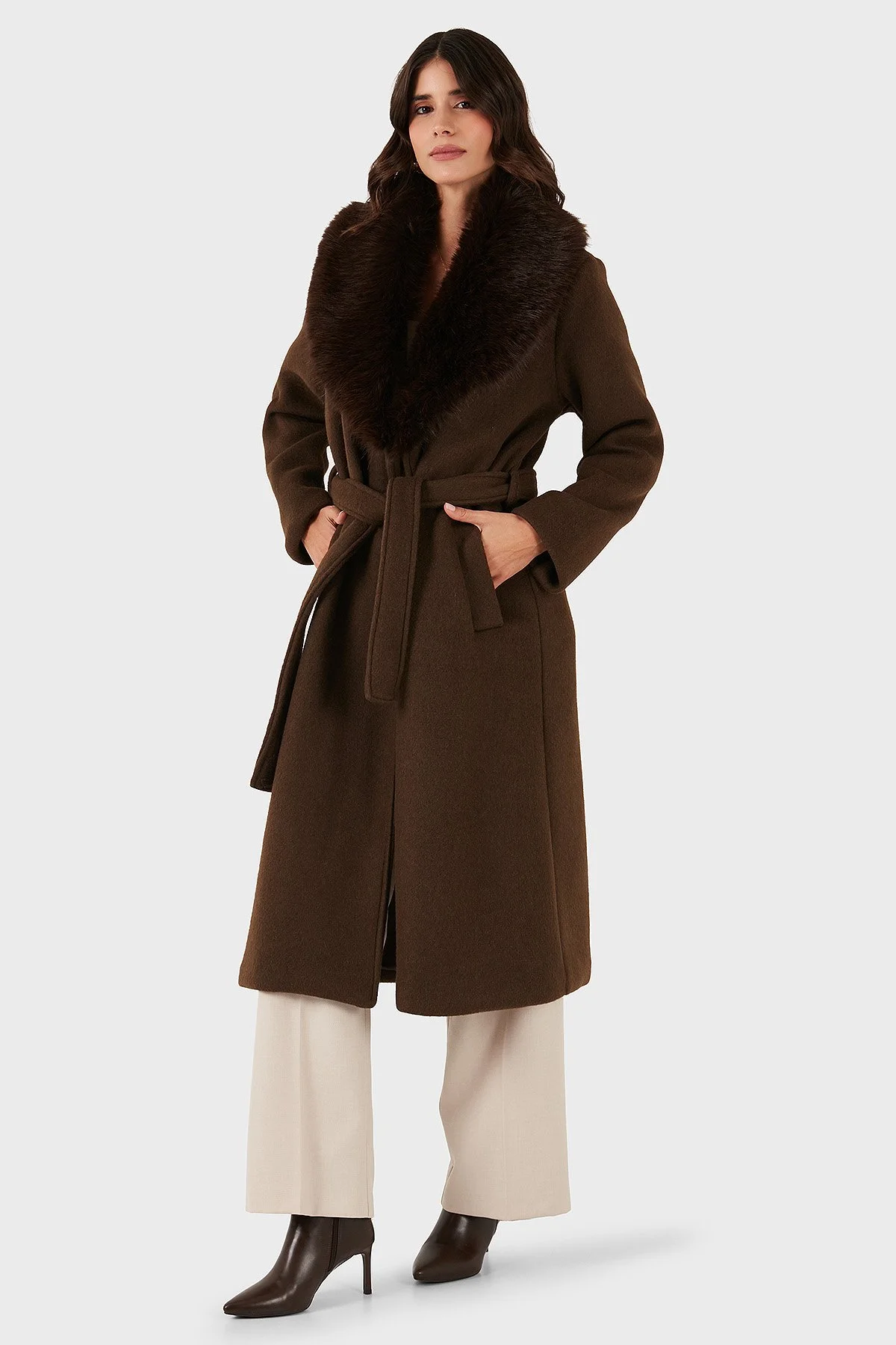 Via Dante Relaxed Fit Yumuşak Tüylü Şal Yaka Bayan Kaban 6909660 KAHVE - 2