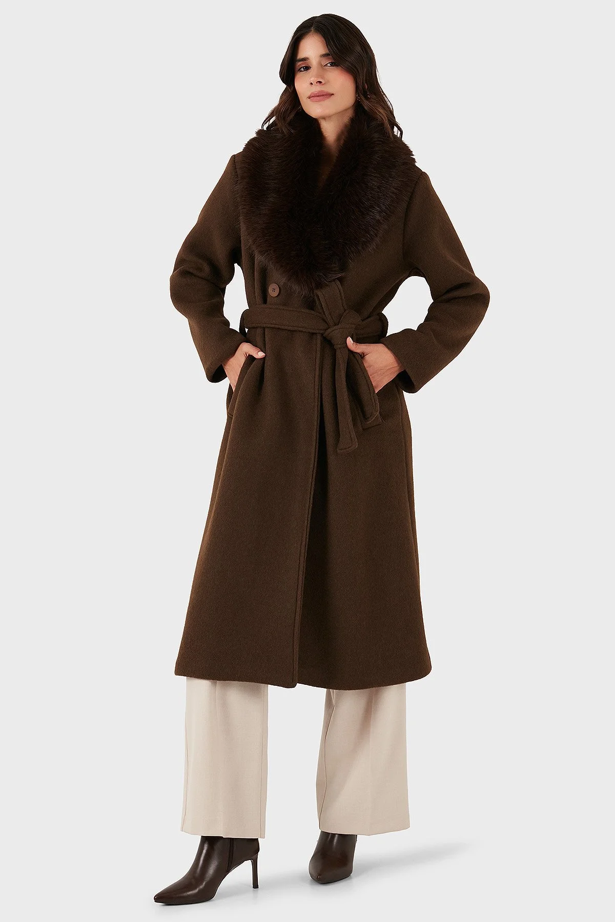 Via Dante Relaxed Fit Yumuşak Tüylü Şal Yaka Bayan Kaban 6909660 KAHVE - 5