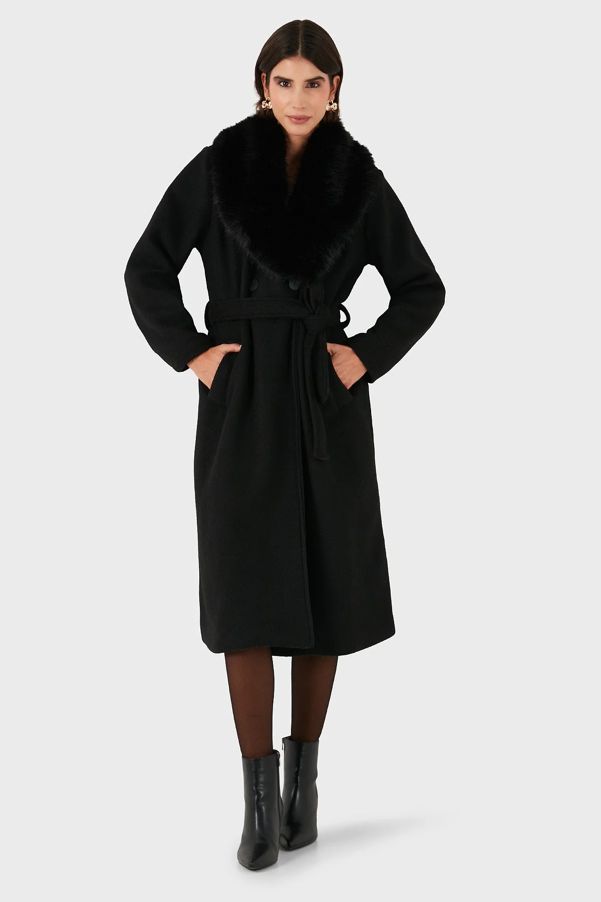 Via Dante Relaxed Fit Yumuşak Tüylü Şal Yaka Bayan Kaban 6909660 SİYAH - 2