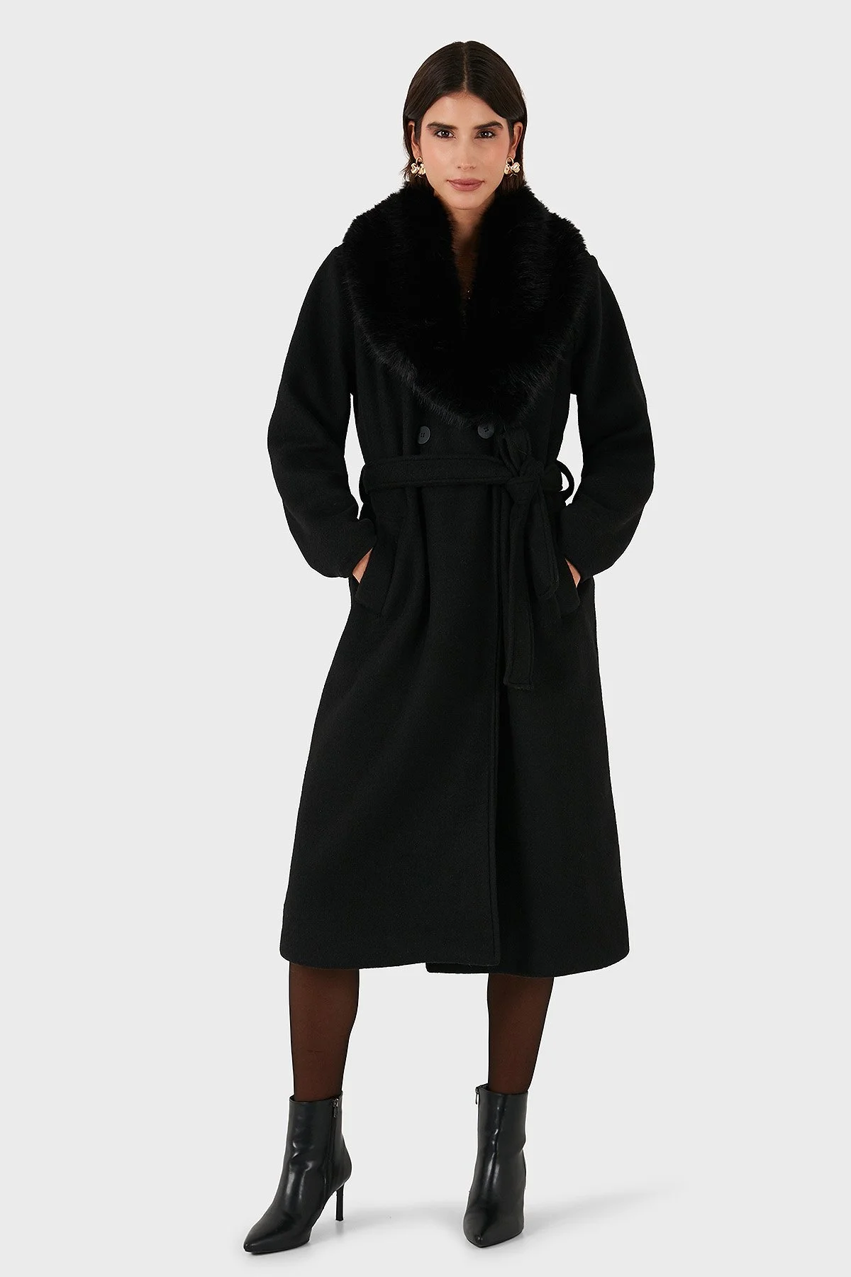 Via Dante Relaxed Fit Yumuşak Tüylü Şal Yaka Bayan Kaban 6909660 SİYAH - 4