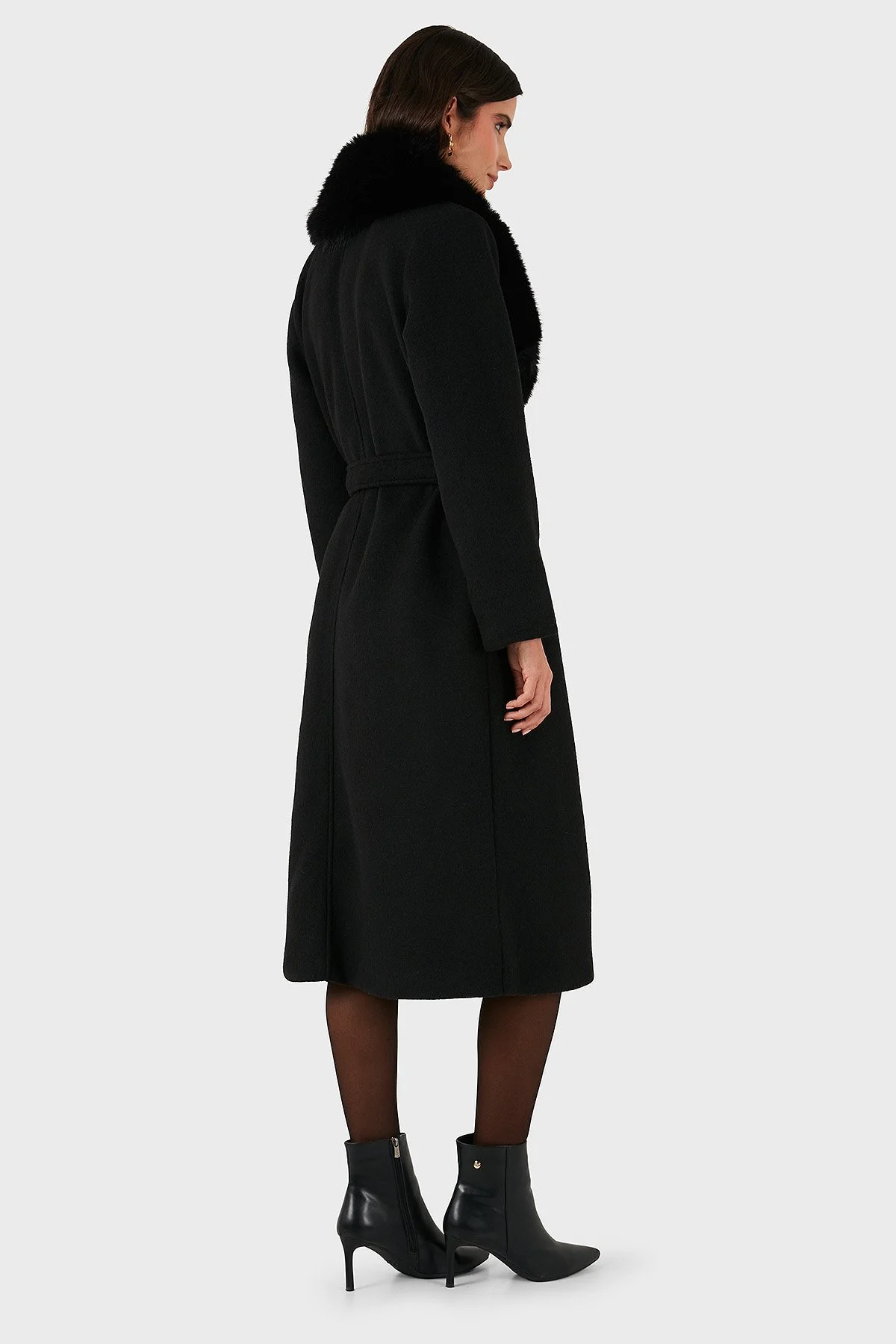 Via Dante Relaxed Fit Yumuşak Tüylü Şal Yaka Bayan Kaban 6909660 SİYAH - 6