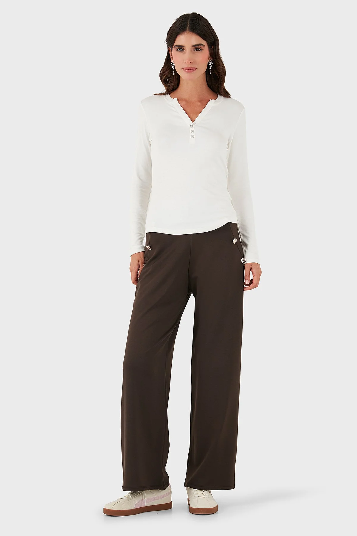 Via Dante Straight Fit Taş Detaylı Düz Paça Bayan Pantolon 268755080 KAHVE - 2