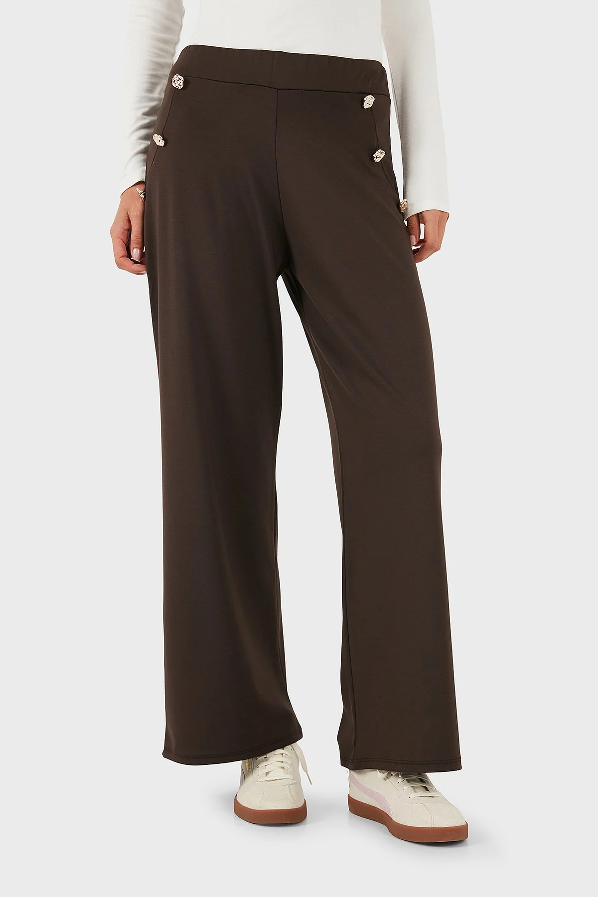 Via Dante Straight Fit Taş Detaylı Düz Paça Kadın Pantolon 268755080 KAHVE - 1