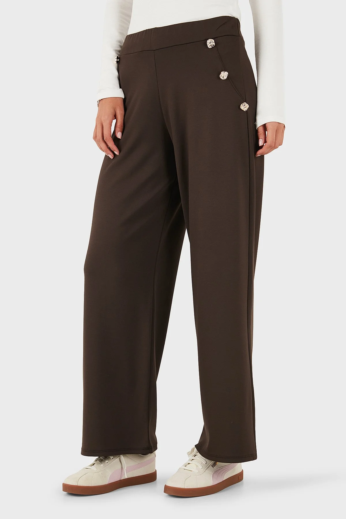 Via Dante Straight Fit Taş Detaylı Düz Paça Kadın Pantolon 268755080 KAHVE - 4