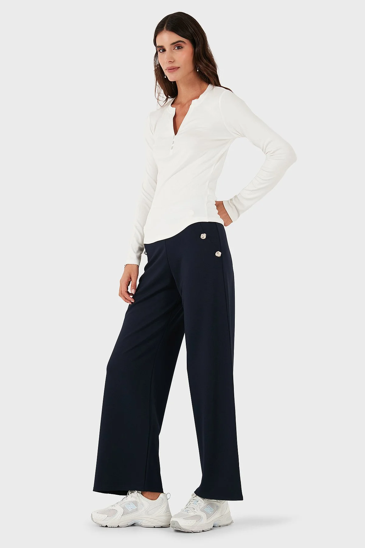 Via Dante Straight Fit Taş Detaylı Düz Paça Kadın Pantolon 268755080 LACİVERT - 2