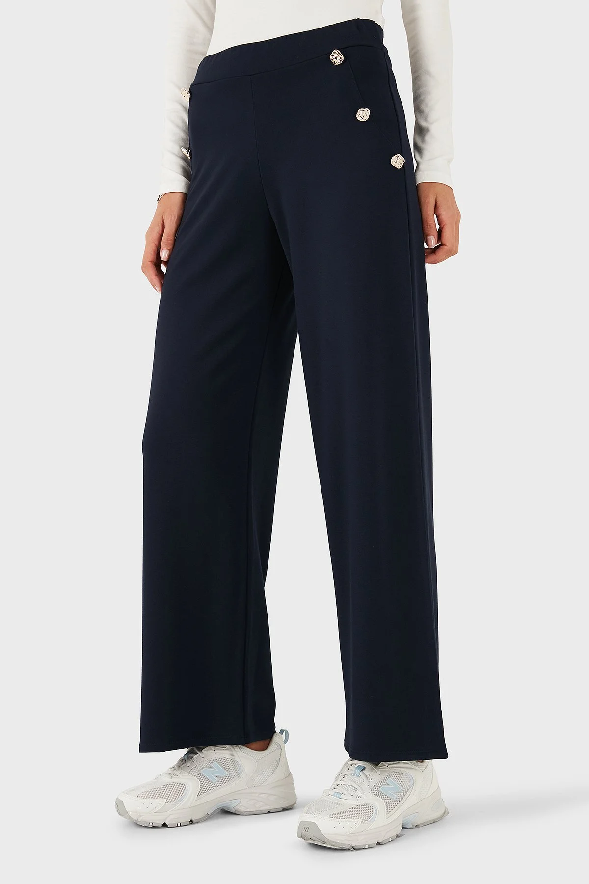 Via Dante Straight Fit Taş Detaylı Düz Paça Kadın Pantolon 268755080 LACİVERT - 5