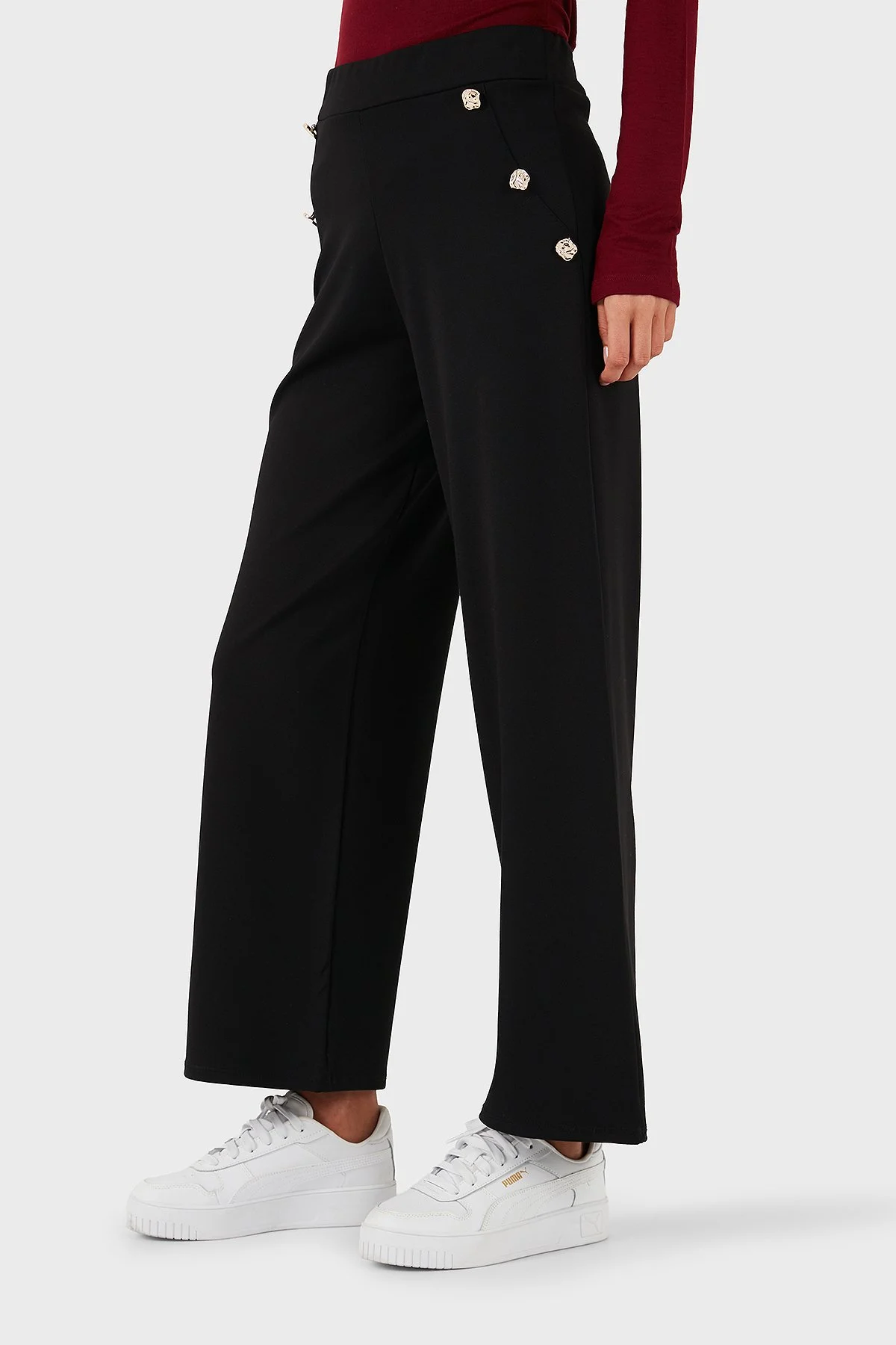 Via Dante Straight Fit Taş Detaylı Düz Paça Bayan Pantolon 268755080 SİYAH - 4