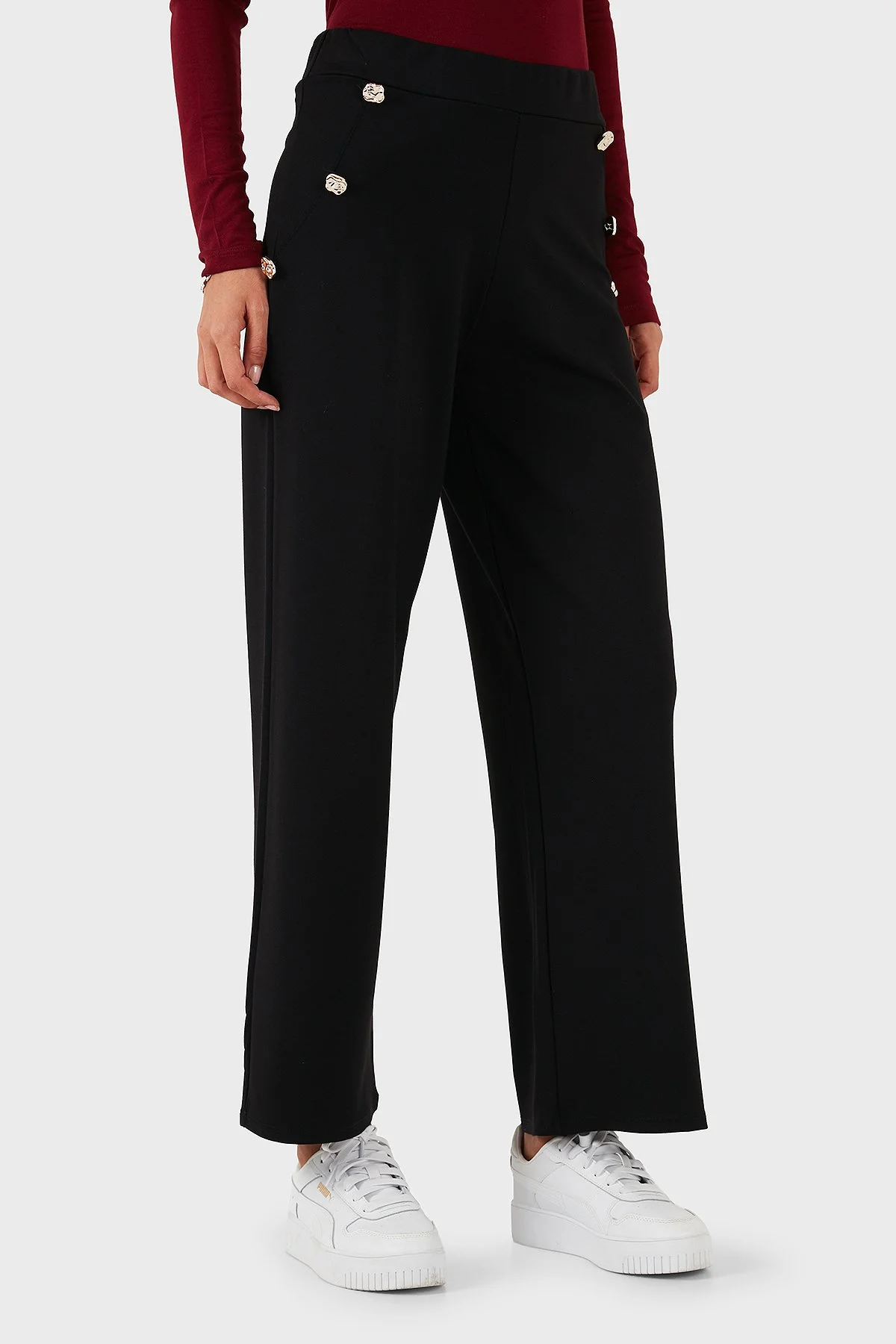 Via Dante Straight Fit Taş Detaylı Düz Paça Bayan Pantolon 268755080 SİYAH - 5