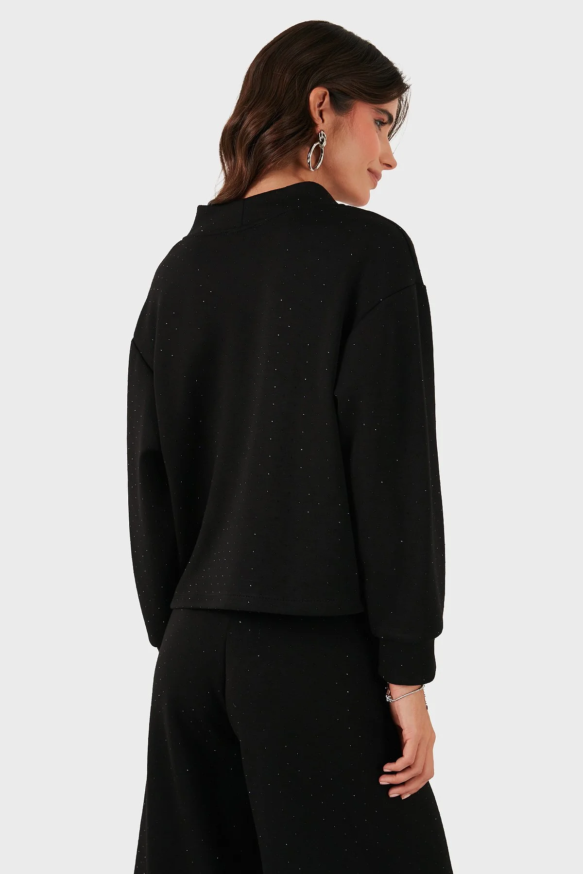 Via Dante Taşlı Oversize Fit V Yaka Kadın Bluz 268793733 SİYAH - 3