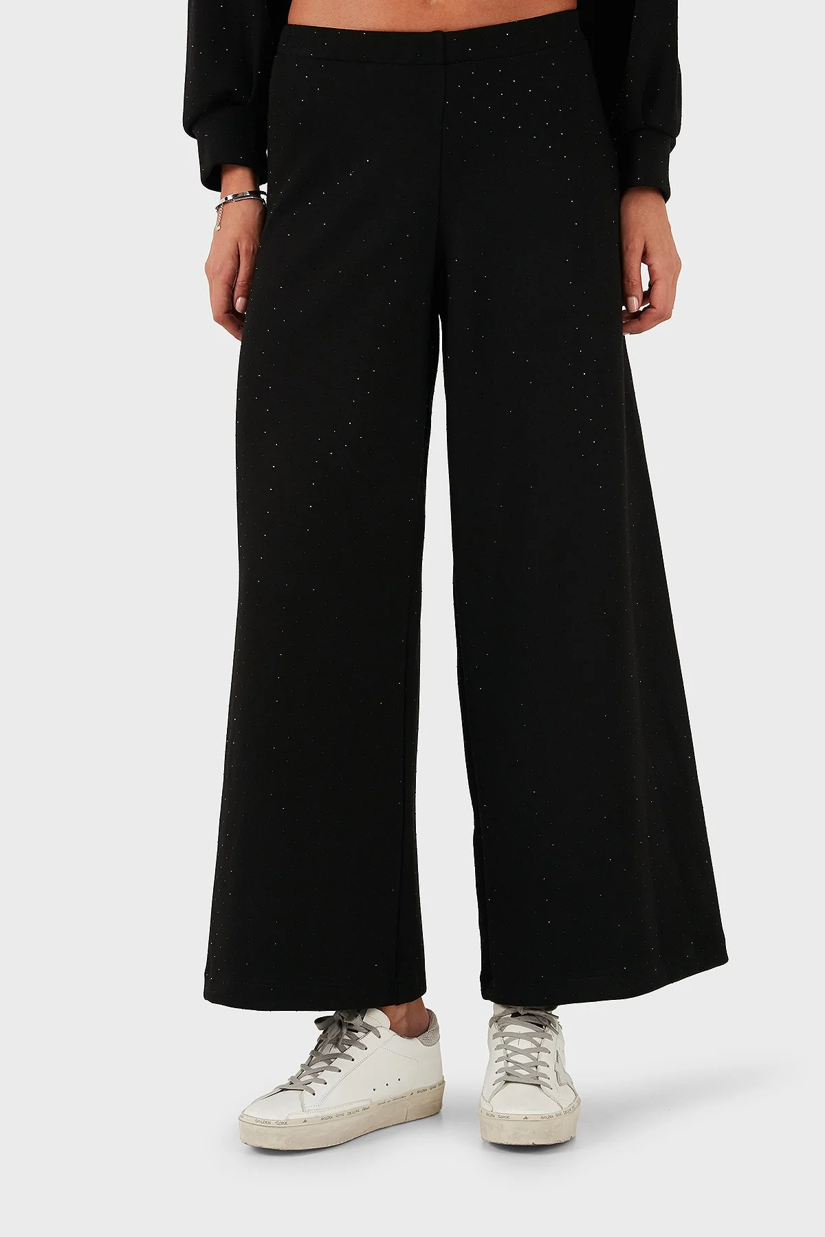 Via Dante Taşlı Regular Fit Normal Bel Geniş Paça Kadın Pantolon 268793735 SİYAH - 1