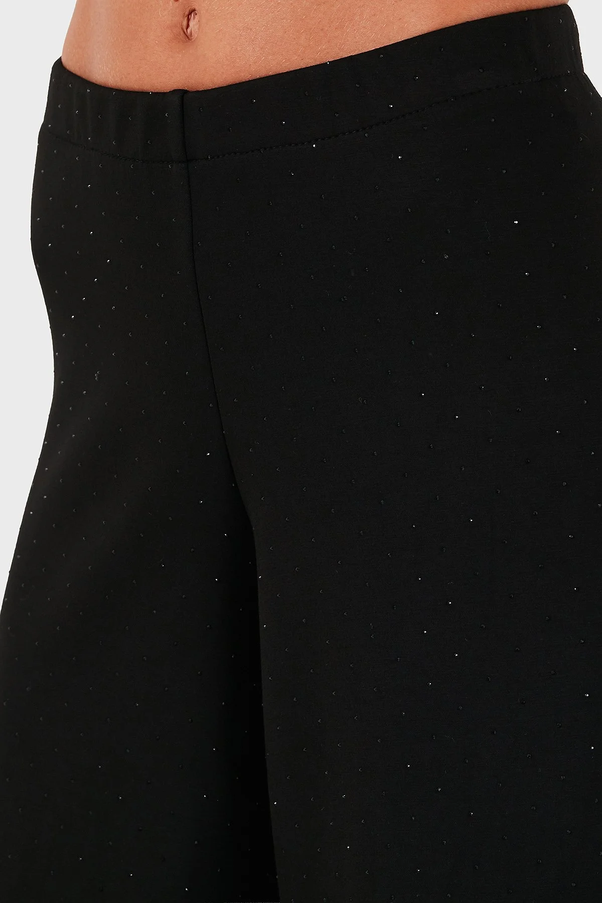 Via Dante Taşlı Regular Fit Normal Bel Geniş Paça Kadın Pantolon 268793735 SİYAH - 4