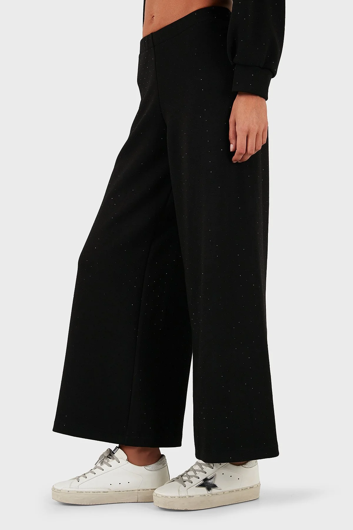 Via Dante Taşlı Regular Fit Normal Bel Geniş Paça Kadın Pantolon 268793735 SİYAH - 5