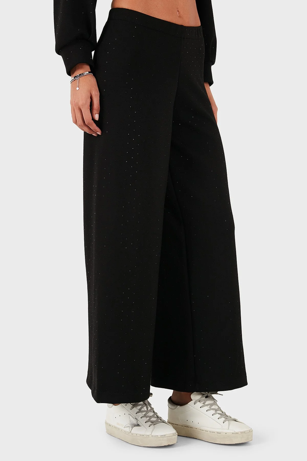 Via Dante Taşlı Regular Fit Normal Bel Geniş Paça Kadın Pantolon 268793735 SİYAH - 6