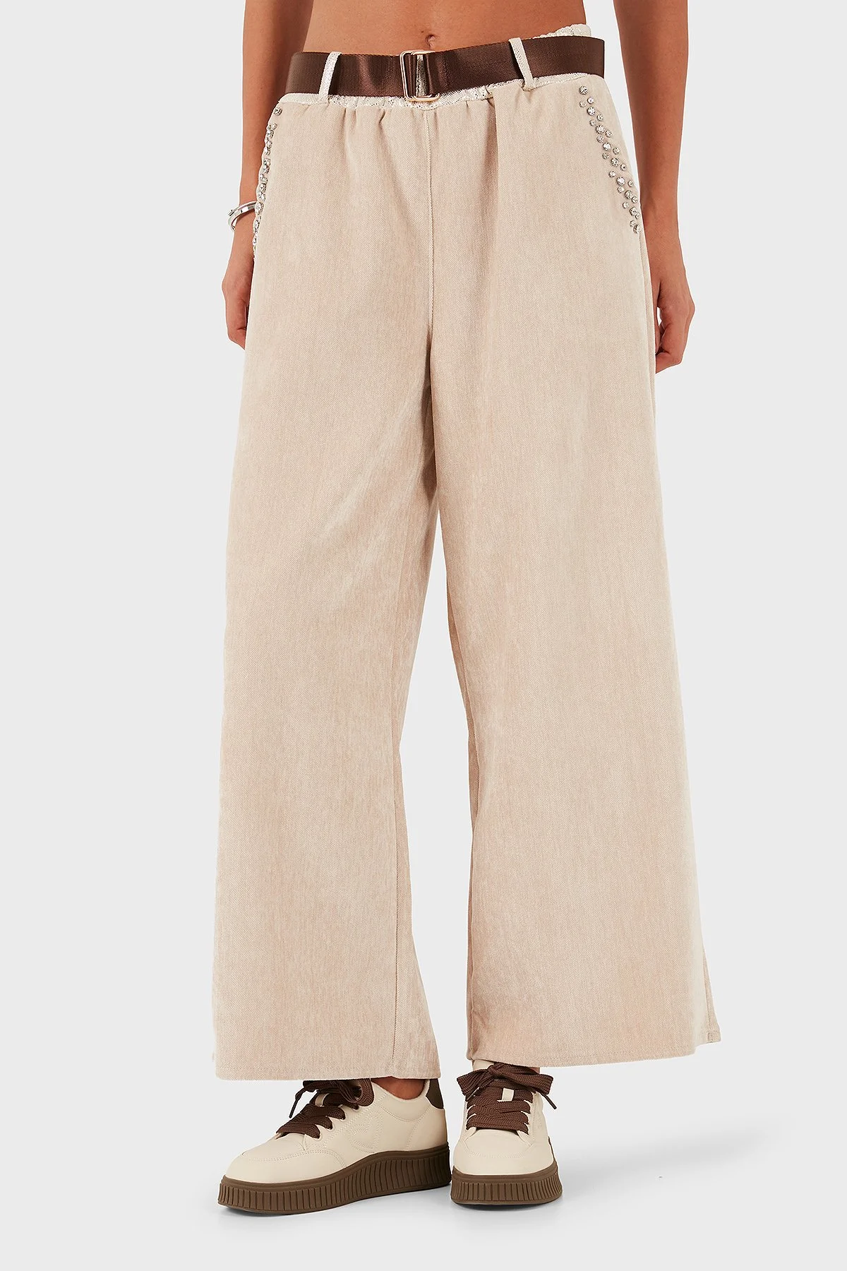 Via Dante Wide Leg Fit Normal Bel Cep Detaylı Bayan Pantolon 69143990 BEJ - 1