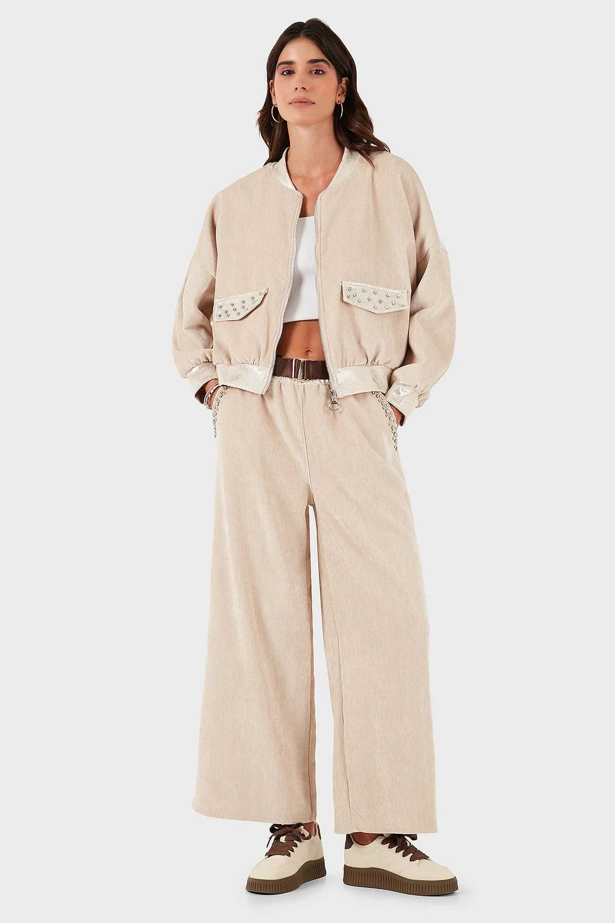 Via Dante Wide Leg Fit Normal Bel Cep Detaylı Bayan Pantolon 69143990 BEJ - 2