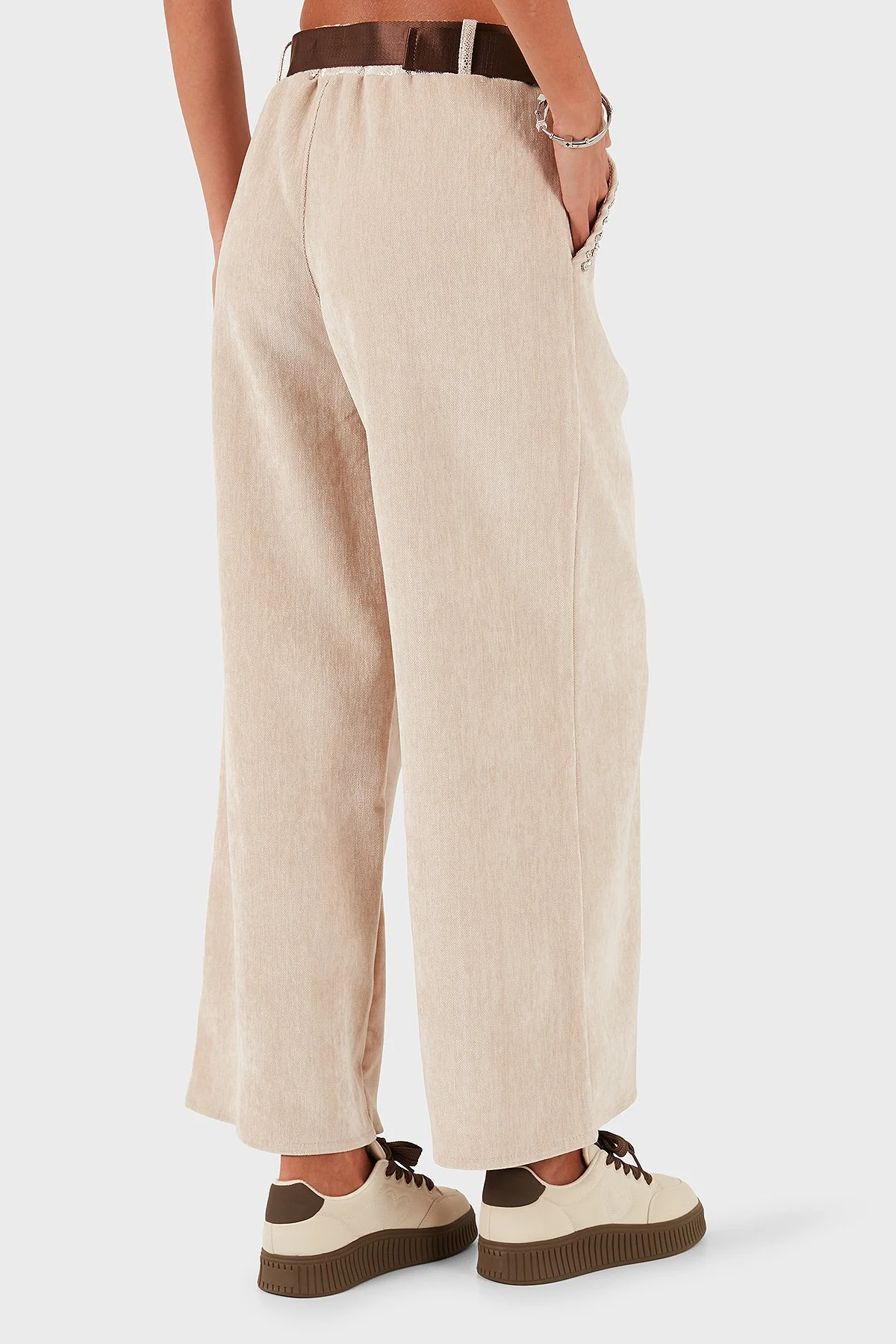 Via Dante Wide Leg Fit Normal Bel Cep Detaylı Bayan Pantolon 69143990 BEJ - 3