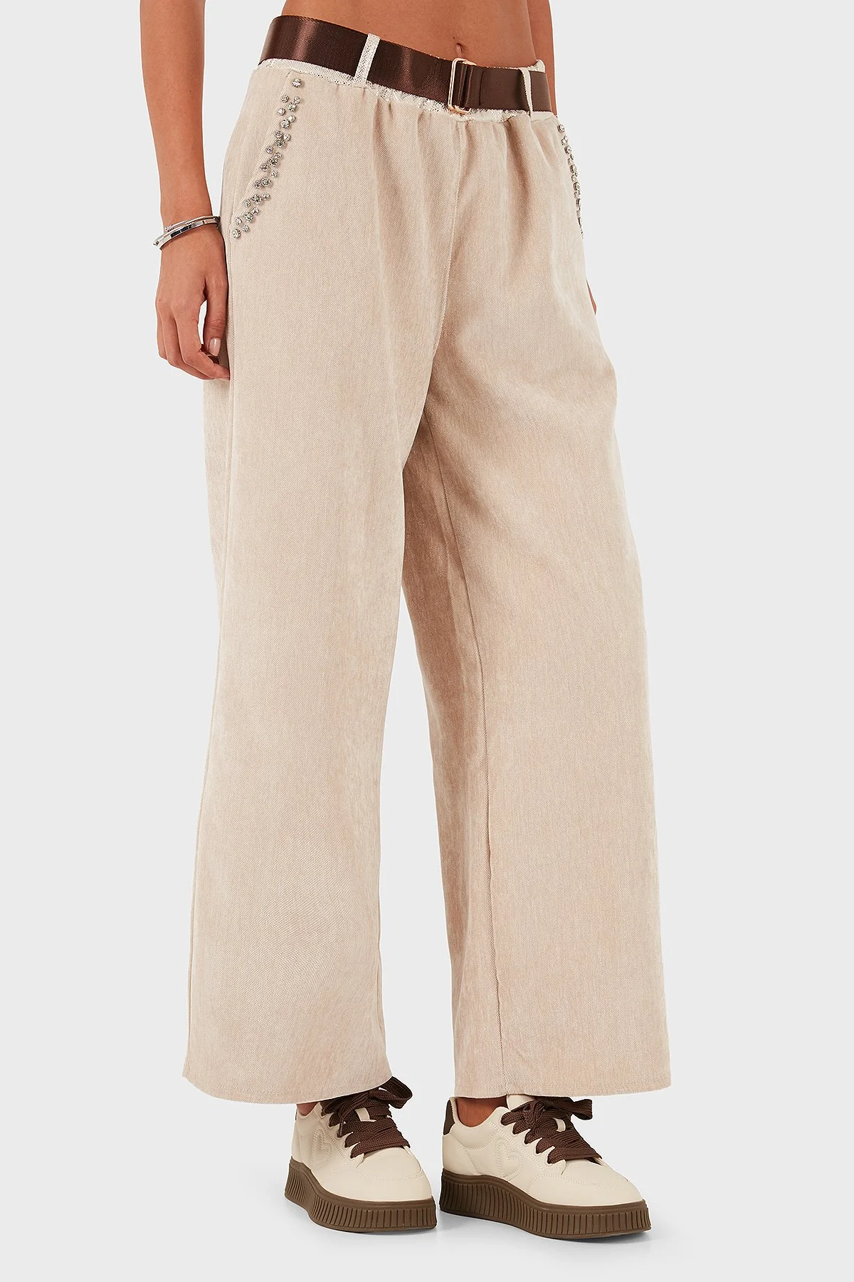 Via Dante Wide Leg Fit Normal Bel Cep Detaylı Bayan Pantolon 69143990 BEJ - 4