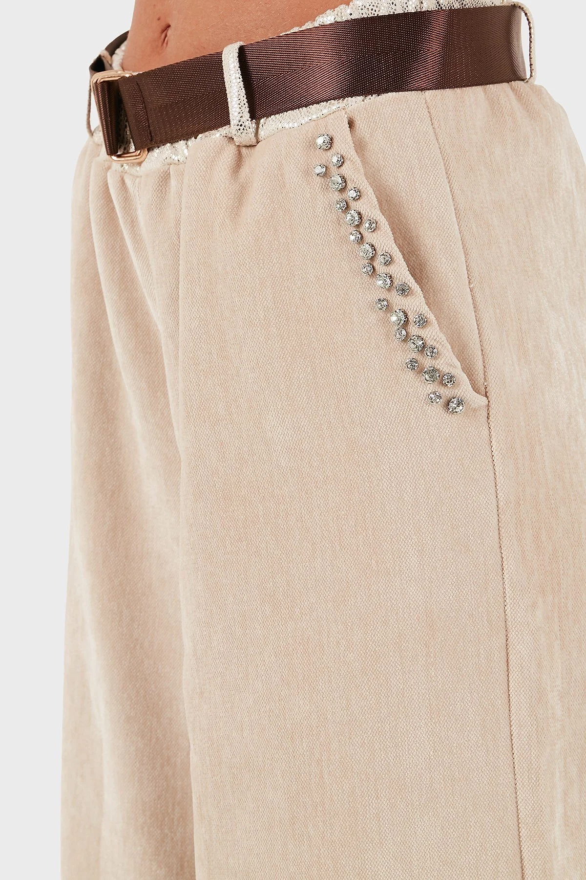 Via Dante Wide Leg Fit Normal Bel Cep Detaylı Bayan Pantolon 69143990 BEJ - 6