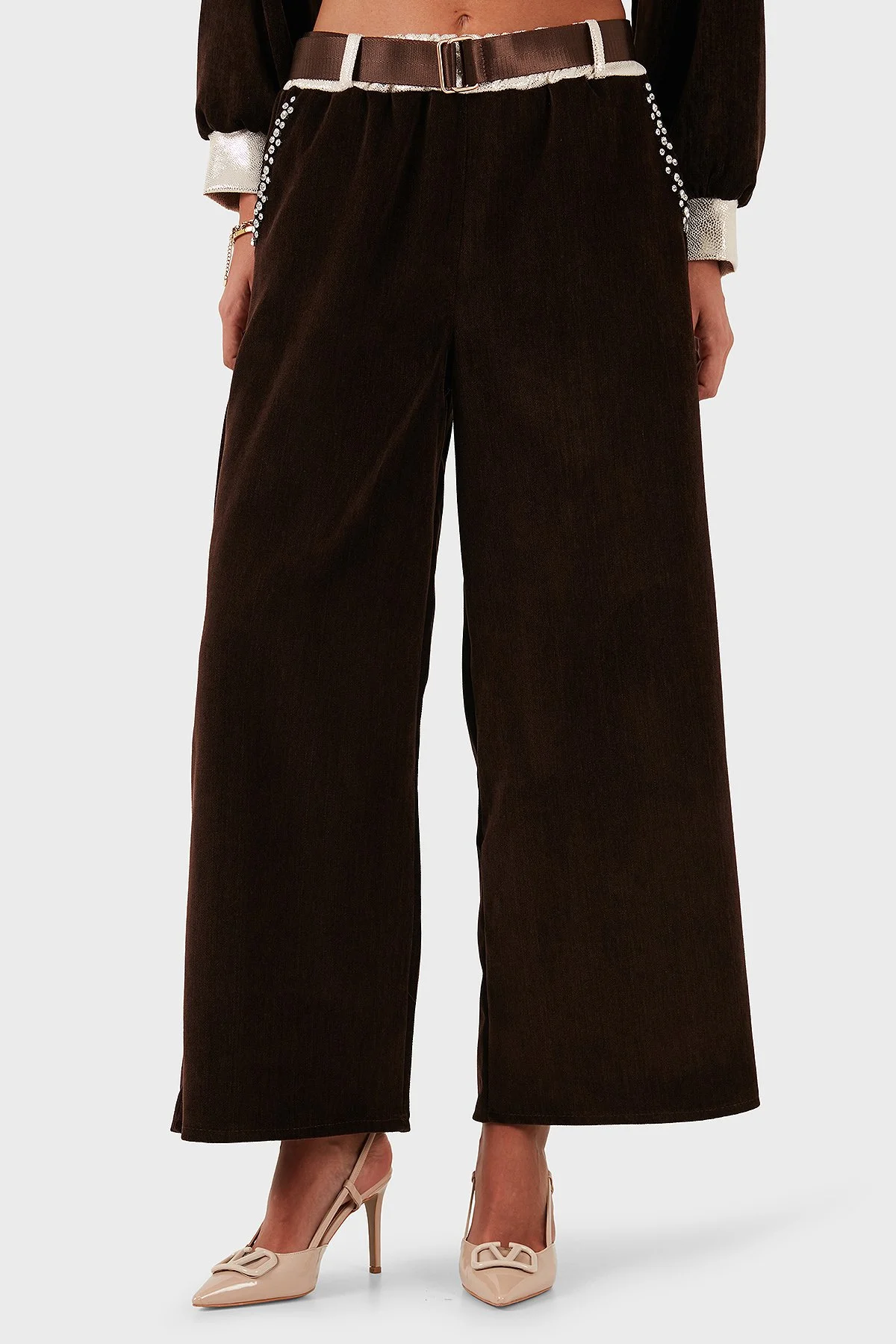 Via Dante Wide Leg Fit Normal Bel Cep Detaylı Bayan Pantolon 69143990 KAHVE - 1