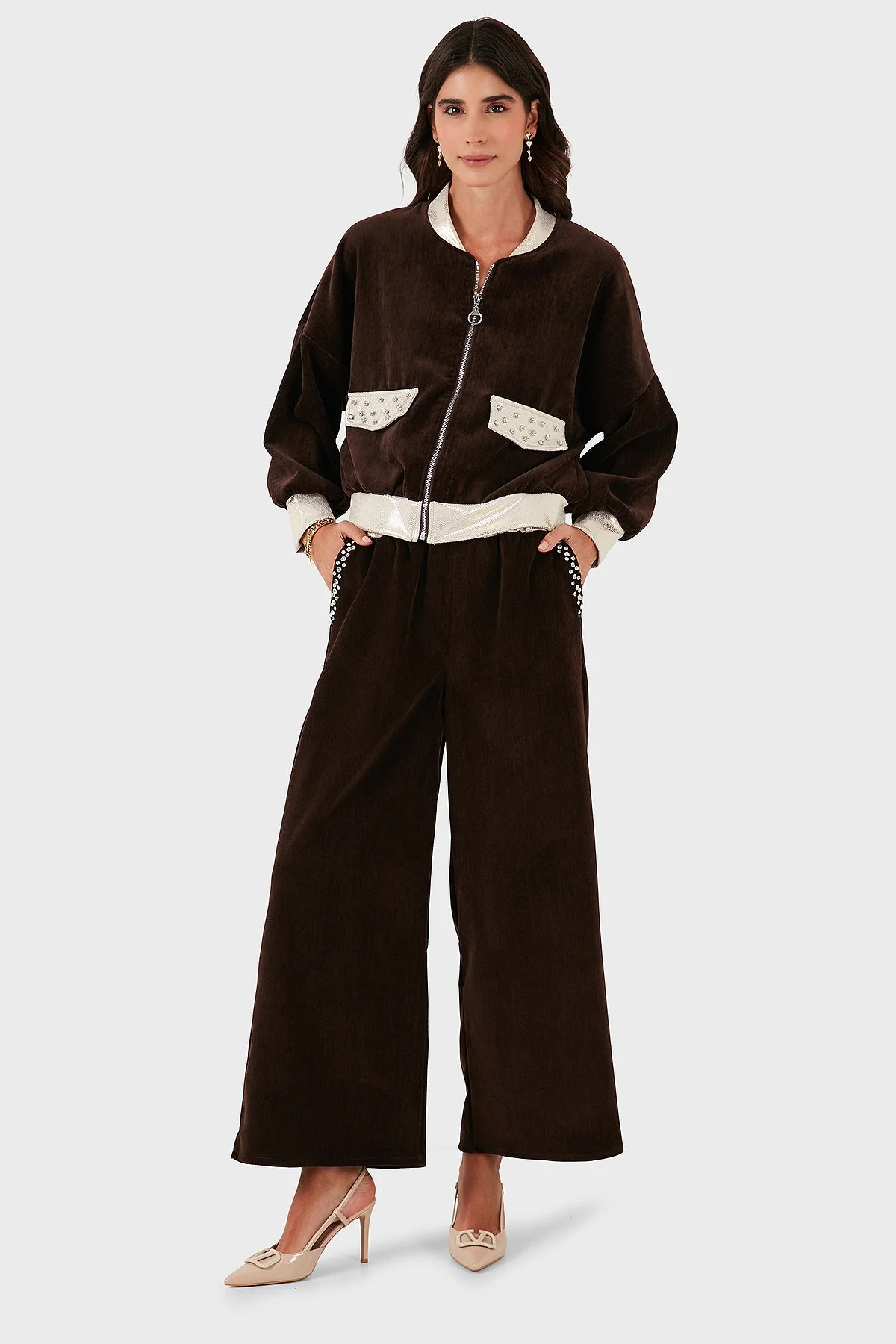 Via Dante Wide Leg Fit Normal Bel Cep Detaylı Bayan Pantolon 69143990 KAHVE - 2