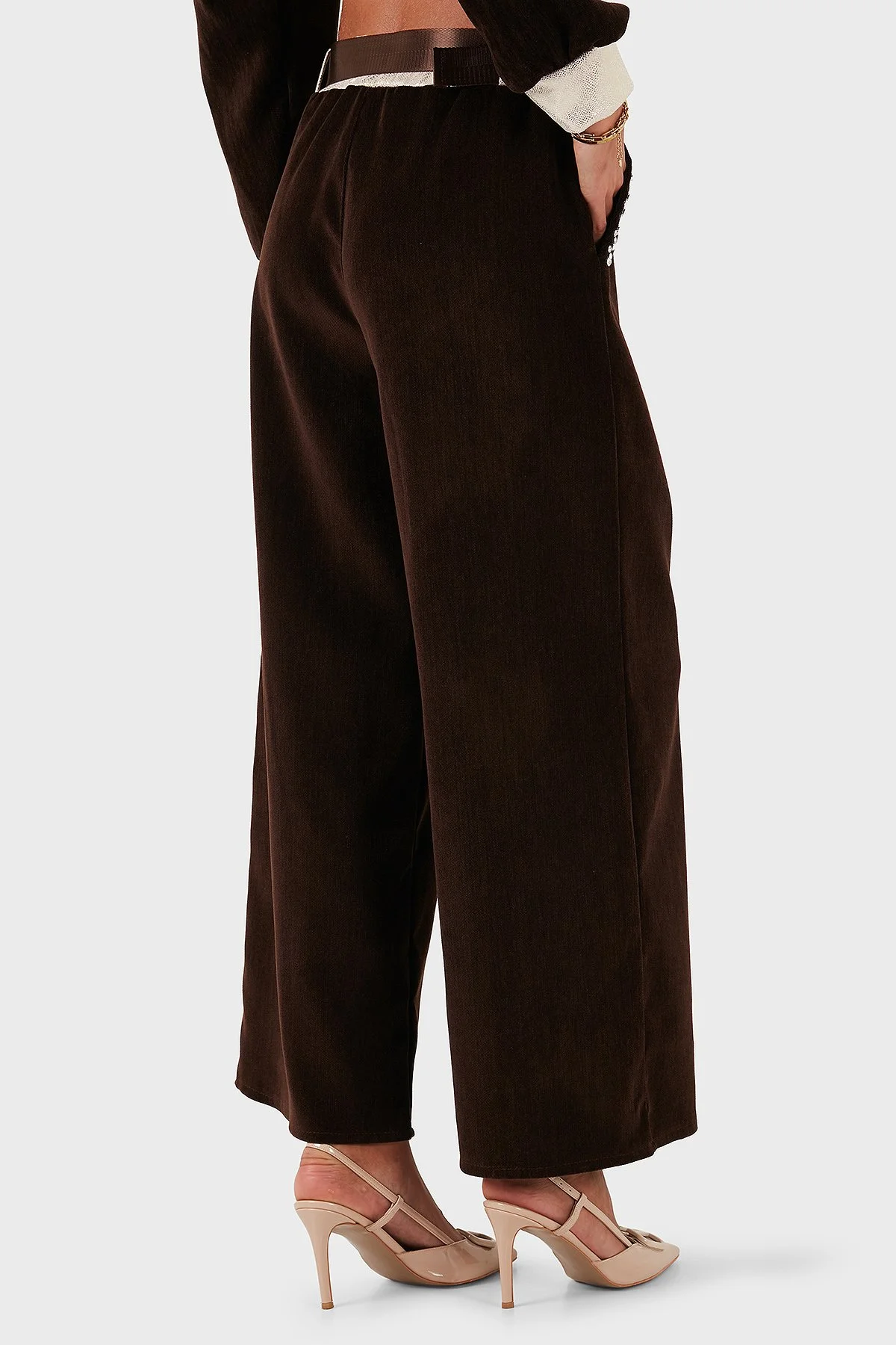 Via Dante Wide Leg Fit Normal Bel Cep Detaylı Bayan Pantolon 69143990 KAHVE - 3