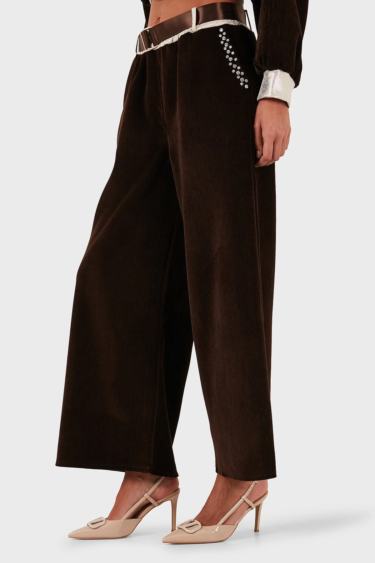 Via Dante Wide Leg Fit Normal Bel Cep Detaylı Bayan Pantolon 69143990 KAHVE - 5