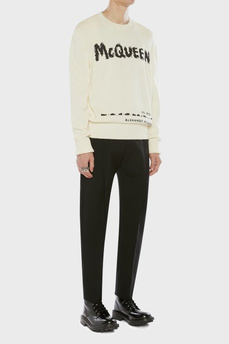 Mcqueen Baskılı Regular Fit Bisiklet Yaka % 100 Pamuk Erkek Kazak 626454Q1WZL 9227 KIRIK BEYAZ - McQueen