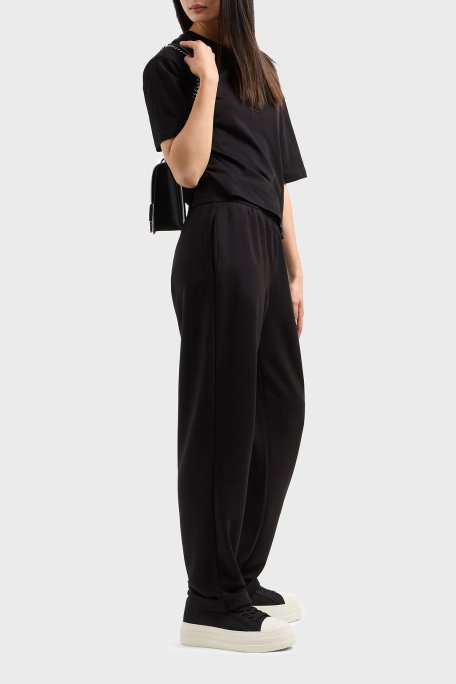 Armani Exchage % 100 Pamuk Cropped Fit Bisiklet Yaka Taşlı Logolu Bayan T Shirt XW000102 AF10359 UC001 SİYAH - Armani Exchange (1)