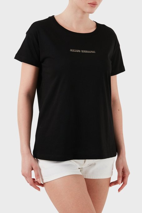 Armani Exchage % 100 Pamuk Regular Fit Bisiklet Yaka Logolu Bayan T Shirt XW000534 AF10359 UC001 SİYAH - Armani Exchange