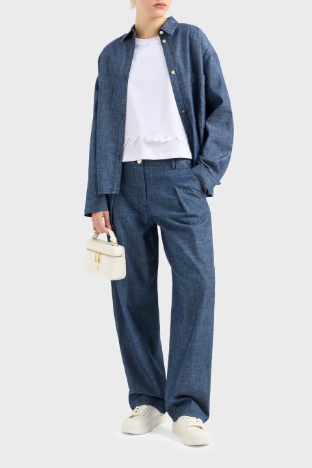 Armani Exchage % 100 Pamuk Regular Fit Tül Detaylı Crop Bayan T Shirt XW000541 AF10359 U0002 BEYAZ - Armani Exchange (1)