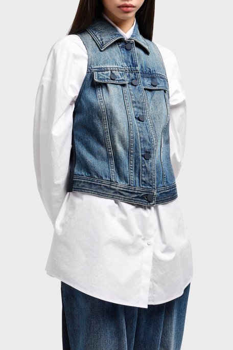 Armani Exchage % 100 Pamuk Slim Fit Kolsuz Bayan Kot Ceket XW000558 AF12845 MB115 LACİVERT - Armani Exchange (1)