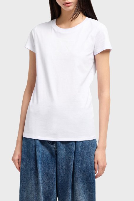 Armani Exchage Logolu % 100 Pamuk Slim Fit Bisiklet Yaka Bayan T Shirt XW000530 AF10359 U0002 BEYAZ - Armani Exchange