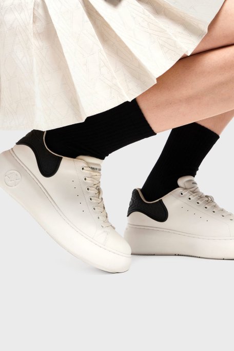 Armani Exchage Logolu Platform Taban Sneaker Bayan Ayakkabı XDX188 XV937 N480 BEYAZ-SİYAH - Armani Exchange (1)