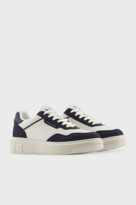Armani Exchage Logolu Süet Karışımlı Sneaker Erkek Ayakkabı XUX254 XV950 U388 EKRU-LACİVERT - Armani Exchange (1)