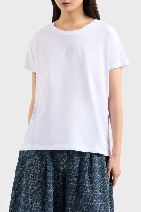 Armani Exchage Logolu Taşlı % 100 Pamuk Relaxed Fit Bisiklet Yaka Bayan T Shirt XW000830 AF10356 U0002 BEYAZ - Armani Exchange