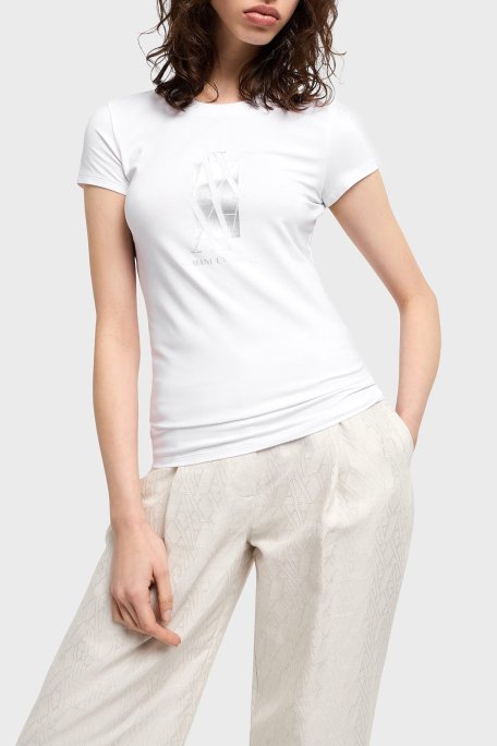 Armani Exchage Pamuklu Slim Fit Bisiklet Yaka Logolu Bayan T Shirt XW000511 AF11929 U0002 BEYAZ - Armani Exchange