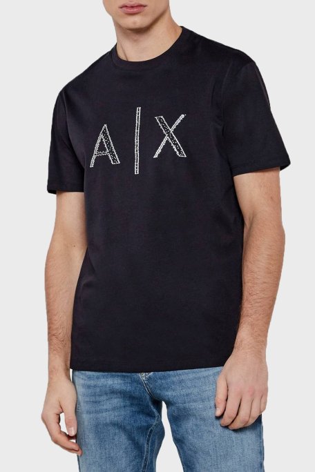 Armani Exchage Taşlı % 100 Pamuk Regular Fit Bisiklet Yaka Erkek T Shirt XM000325 AF10364 UB101 LACİVERT - Armani Exchange