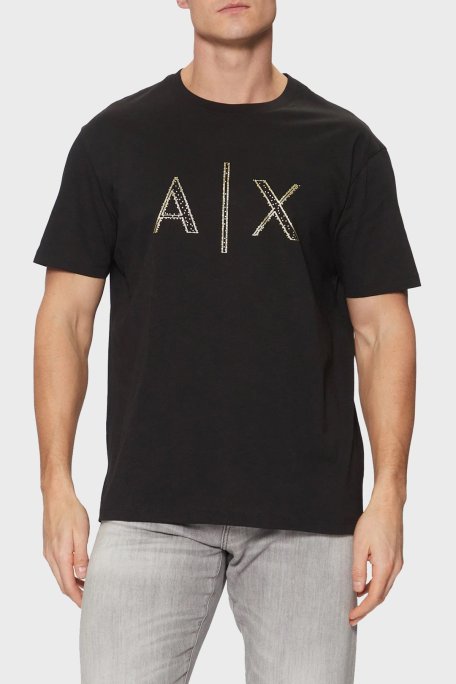 Armani Exchage Taşlı % 100 Pamuk Regular Fit Bisiklet Yaka Erkek T Shirt XM000325 AF10364 UC001 SİYAH - Armani Exchange