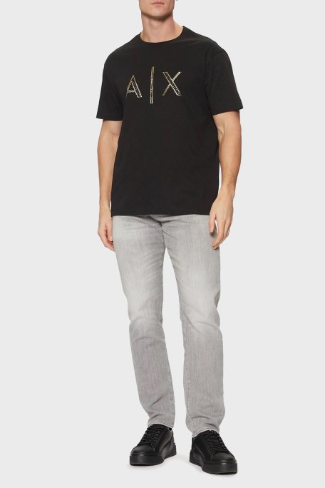 Armani Exchage Taşlı % 100 Pamuk Regular Fit Bisiklet Yaka Erkek T Shirt XM000325 AF10364 UC001 SİYAH - Armani Exchange (1)