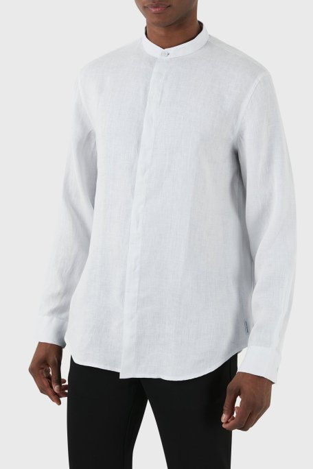 Armani Exchange % 100 Keten Hakim Yaka Erkek Gömlek 8NZC66 ZNCFZ 15CZ AÇIK MAVİ - Armani Exchange