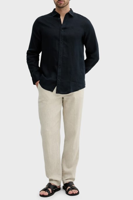 Armani Exchange % 100 Keten Normal Kalıp Klasik Yaka Erkek Gömlek XM001221 AF14619 UB101 LACİVERT - Armani Exchange (1)