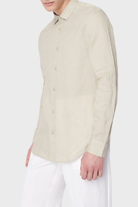 Armani Exchange % 100 Keten Regular Fit Erkek Gömlek 8NZC50 ZNCFZ 1724 BEJ - Armani Exchange