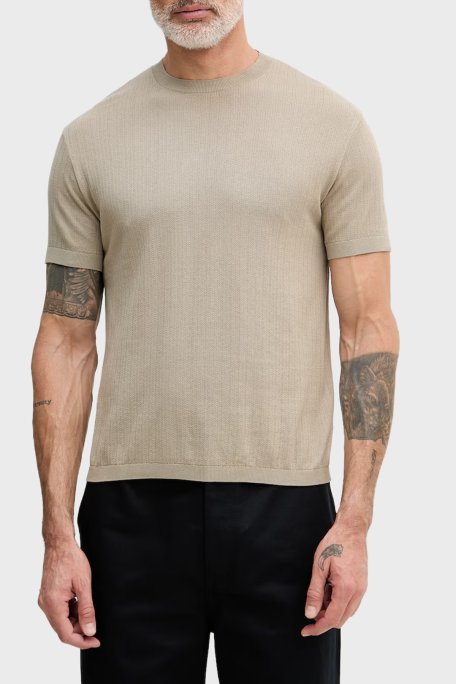 Armani Exchange % 100 Pamuk Bisiklet Yaka Fitilli Triko Erkek Kazak XM002439 AF22249 U6229 Bej - Armani Exchange