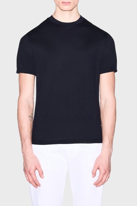 Armani Exchange % 100 Pamuk Bisiklet Yaka Fitilli Triko Erkek Kazak XM002439 AF22249 UB101 Lacivert - Armani Exchange