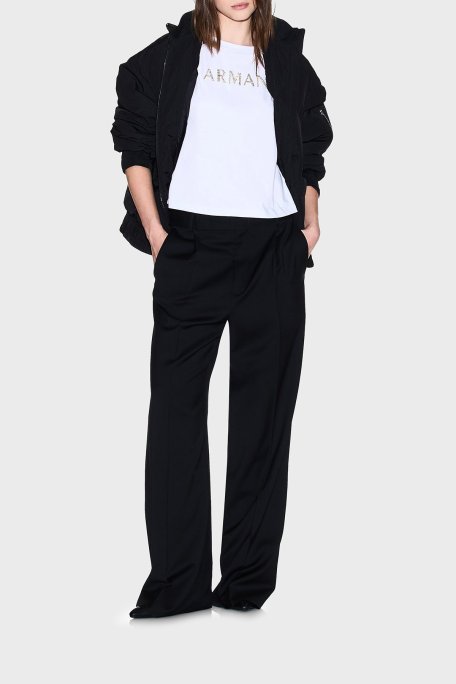 Armani Exchange % 100 Pamuk Cropped Fit Bisiklet Yaka Logolu Bayan T Shirt XW001364 AF15085 U0002 BEYAZ - Armani Exchange (1)