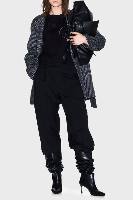 Armani Exchange % 100 Pamuk Cropped Fit Bisiklet Yaka Logolu Bayan T Shirt XW001364 AF15085 UC001 SİYAH - Armani Exchange (1)